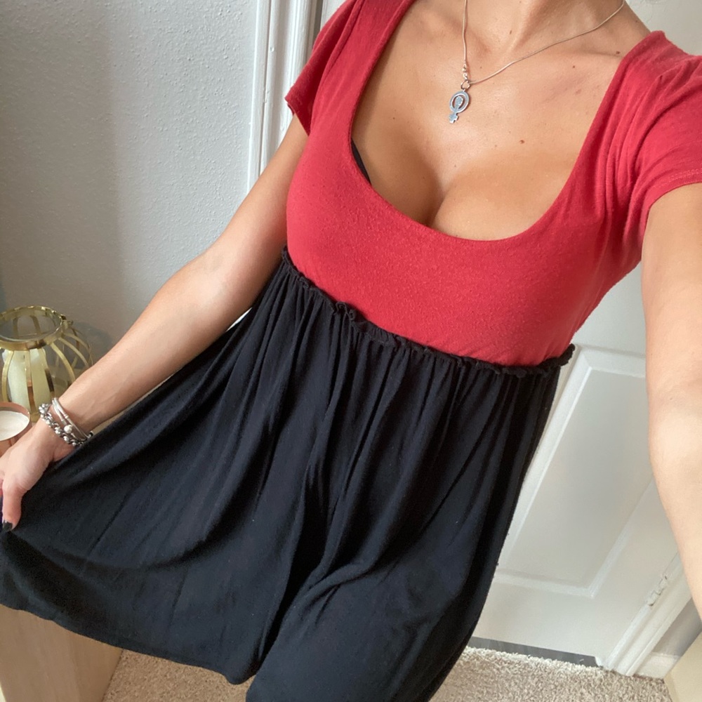 Anthropology Red  black mini dress short sleeves